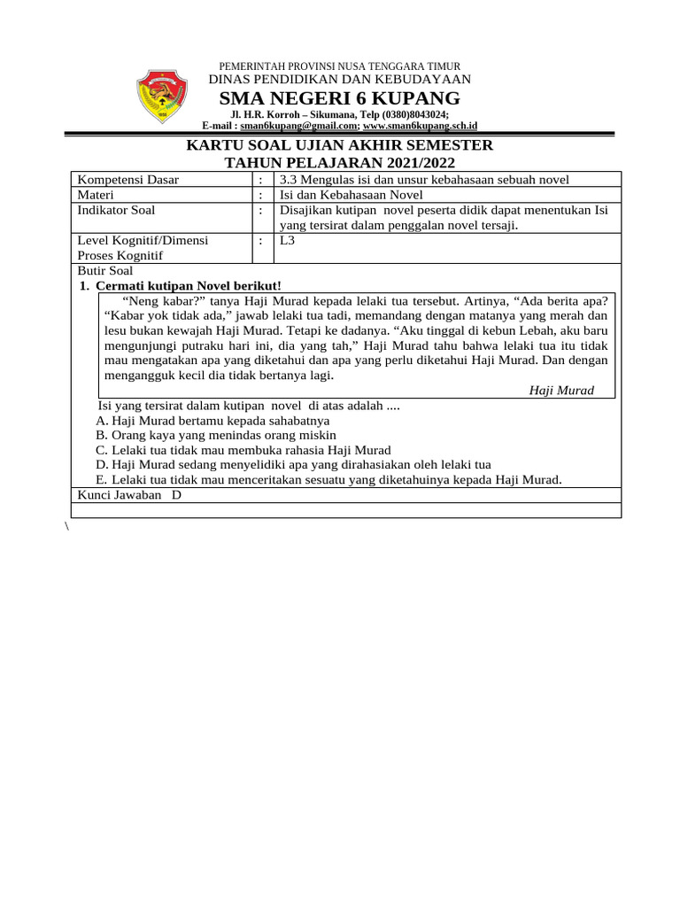 Format Kartu Soal Pdf