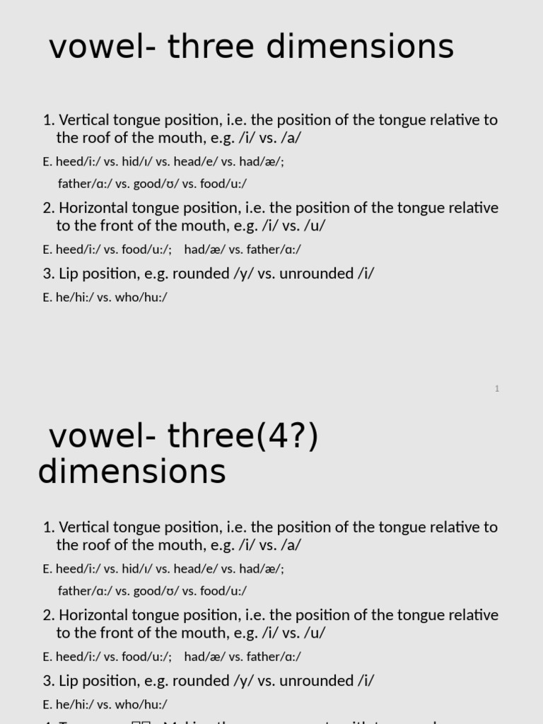 Understanding Vowel Dimensions in English | PDF | Vowel | Syllable