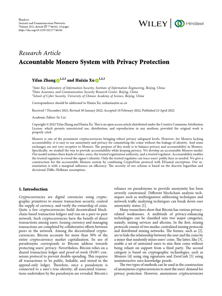 Accountable Monero System With Privacy Protection | PDF ...