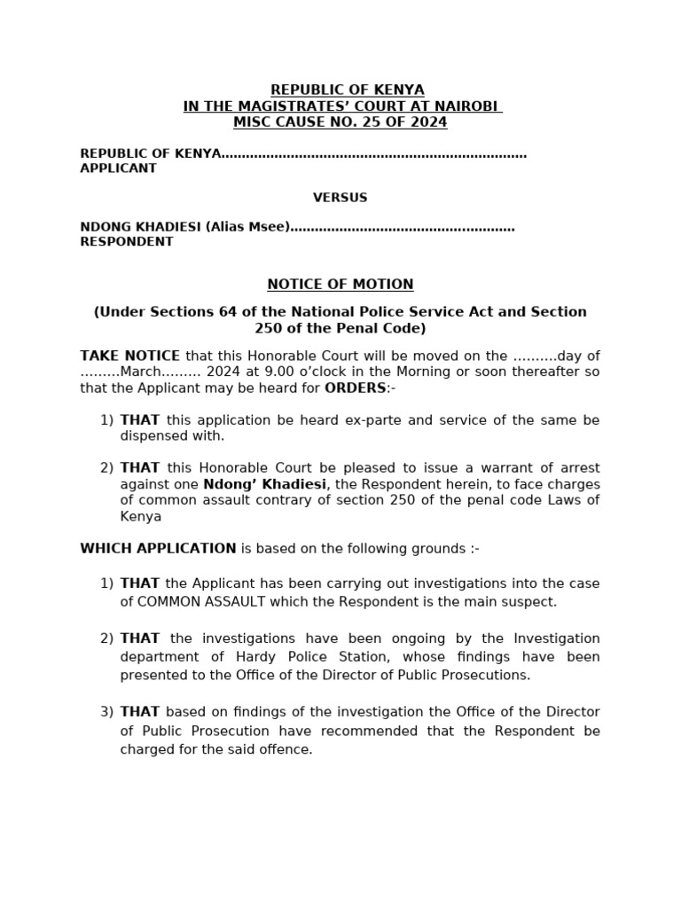 Arrest Warrant Application in Kenya | PDF | Arrest | Arrest Warrant