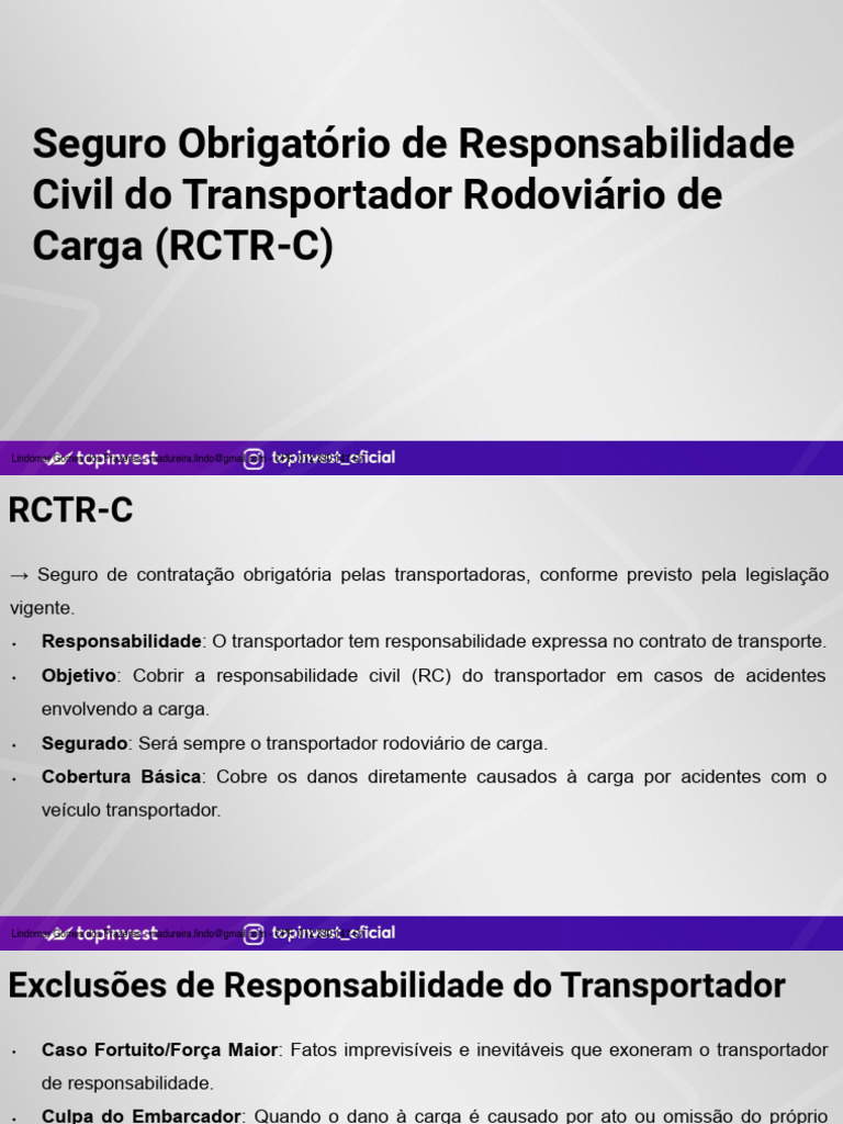Seguro RCTR-C: Responsabilidade do Transportador | PDF | Seguro ...
