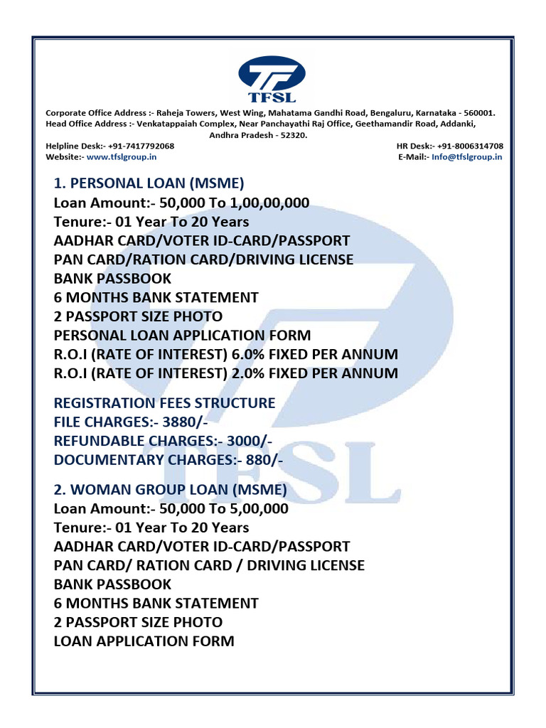 Tata Finance Service Limited Documentary List Against The Loan | PDF ...