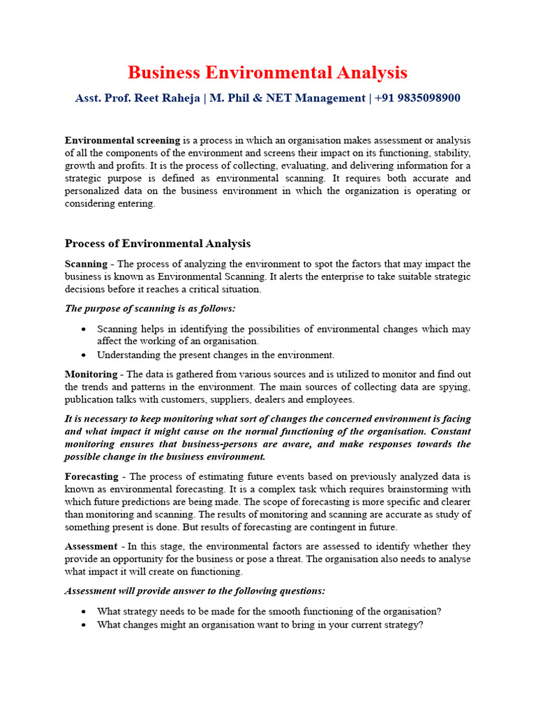 Business Environmental Analysis Techniques | PDF | Swot Analysis ...