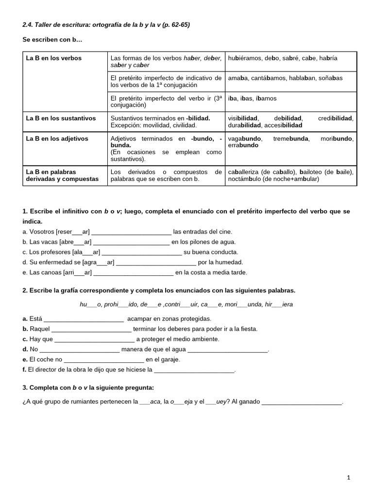 Actividades de ortografía: uso de b y v | PDF | Verbo | Relaciones ...