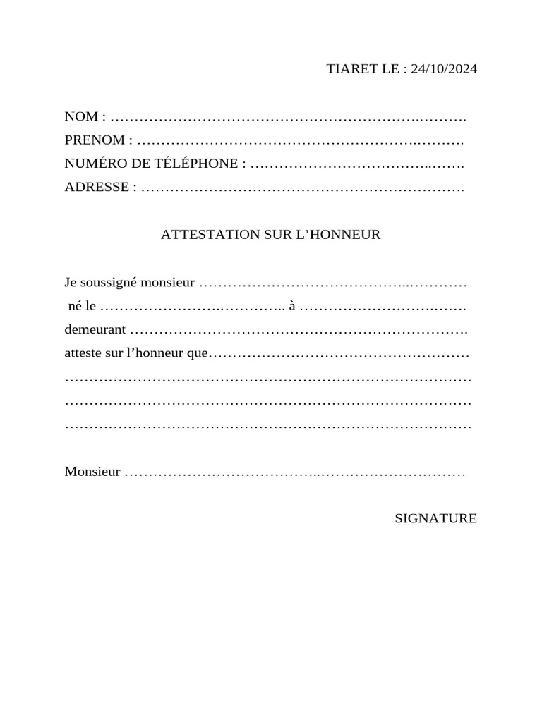 Attestation Sur L'honneur | PDF