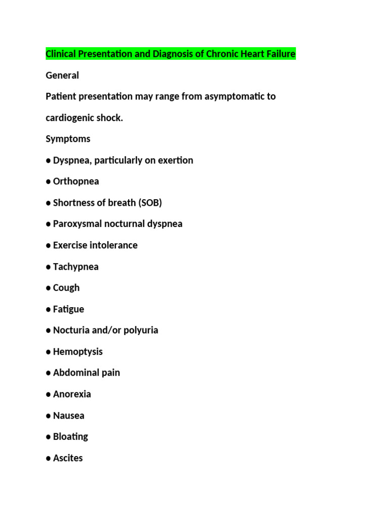 Chronic Heart Failure: Symptoms & Diagnosis | PDF | Heart Failure ...