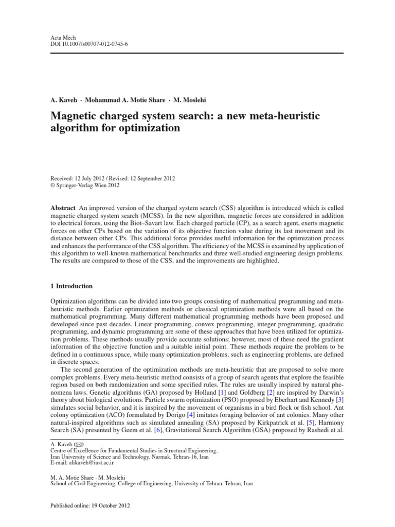 Magnetic Charged System Search A New Meta-Heuristic Algorithm For ...