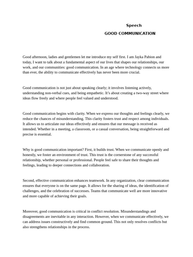 Speech To Memorize PDF Communication Nonverbal Communication