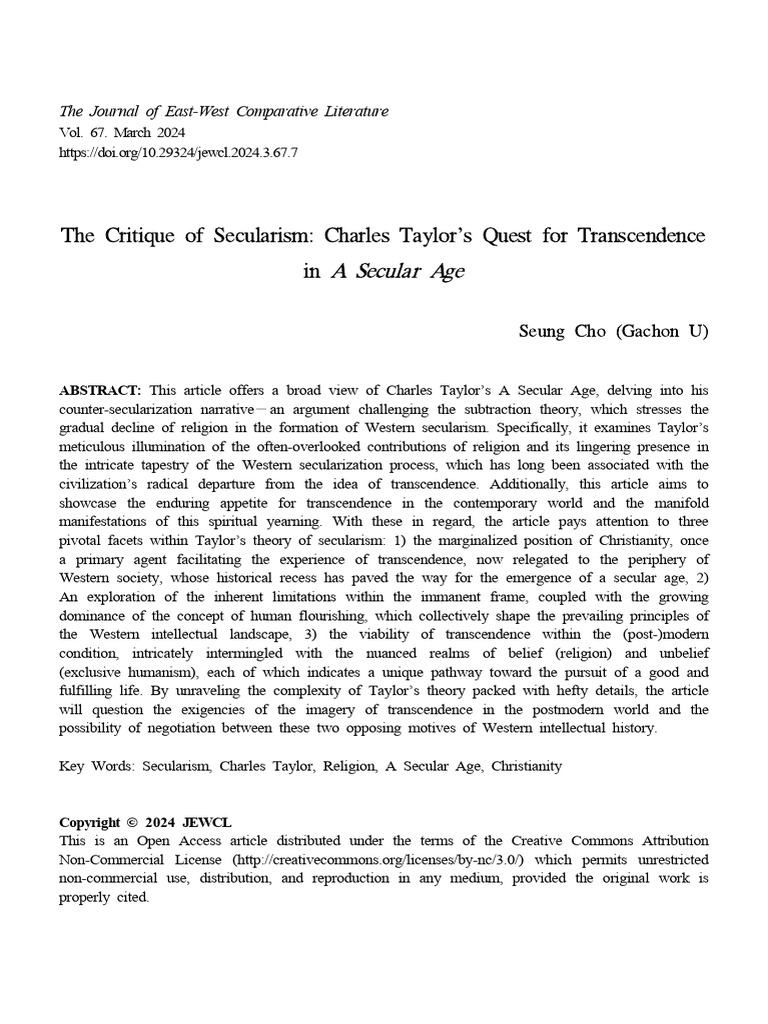 The Critique of Secularism Charles Taylor's Quest | PDF | Humanism ...