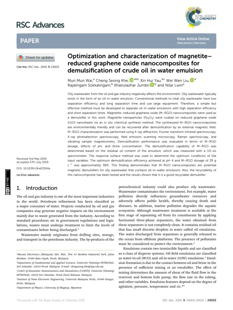 RSC Advances: Paper | PDF | Emulsion | Graphene