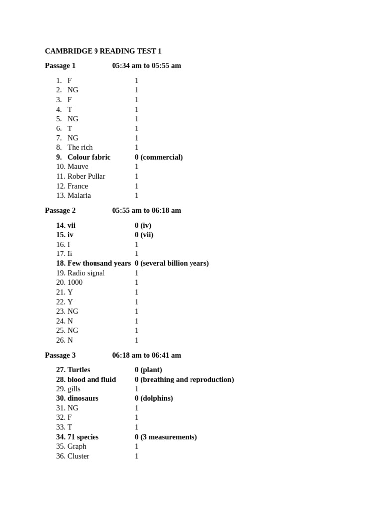 cambridge 9 reading test 1 questions