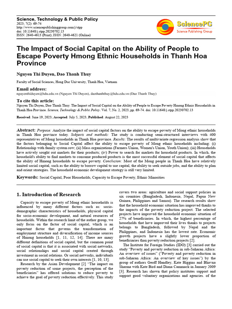 Social Capital's Role in Hmong Poverty Escape | PDF | Social Capital ...