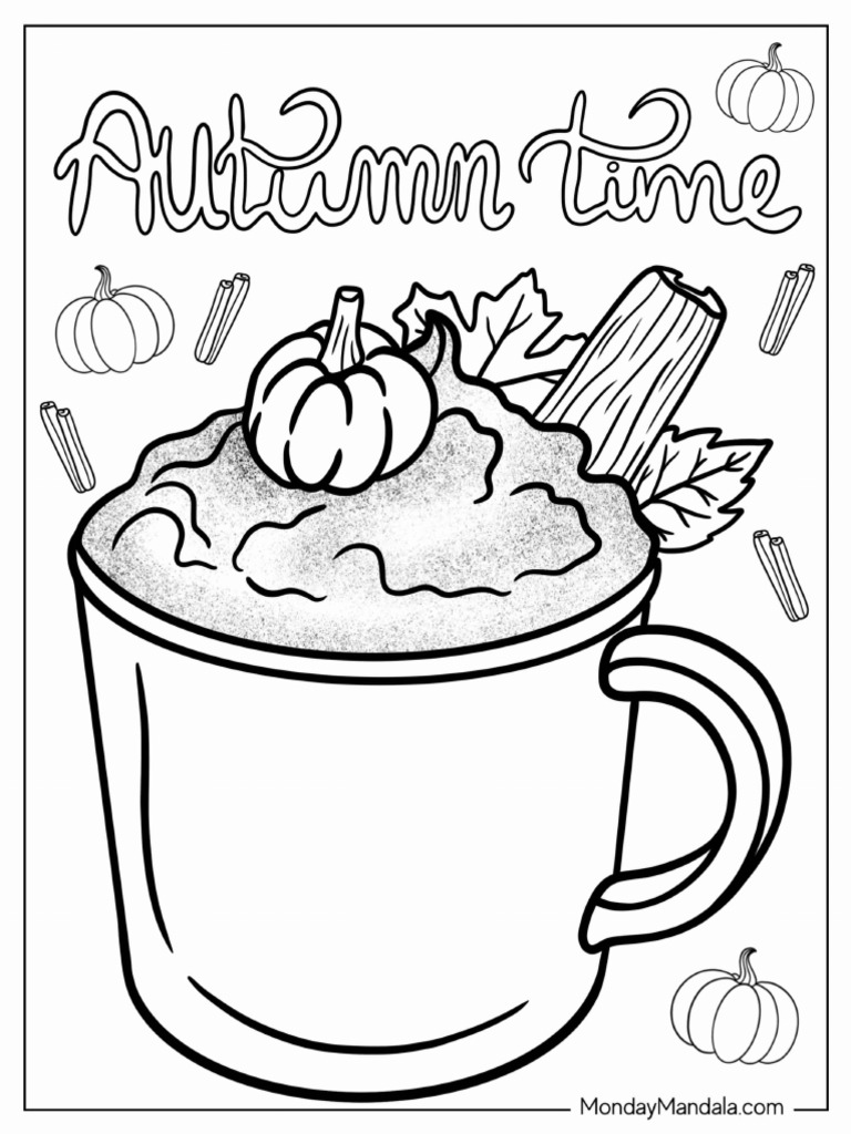 Realistic Coloring Page of Pumpkin Spice Latte | PDF