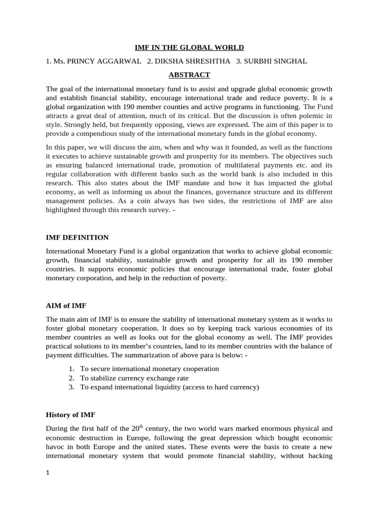 Role of IMF | PDF | International Monetary Fund | Special Drawing Rights