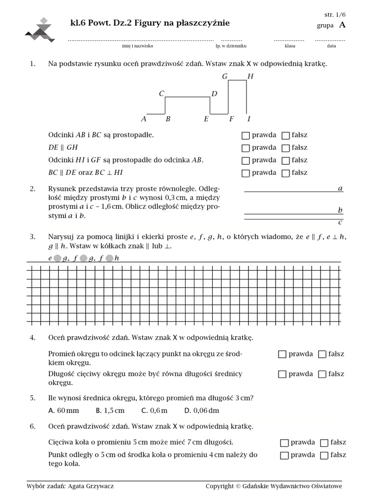 Figury Geometryczne Klasa 5 Powtórzenie Kl.6 Powt Figury Wersja A, B, C | PDF