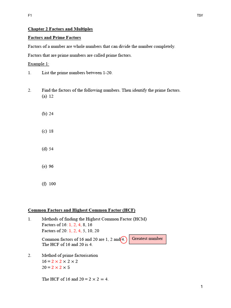 Math Basics: Factors & HCF | PDF