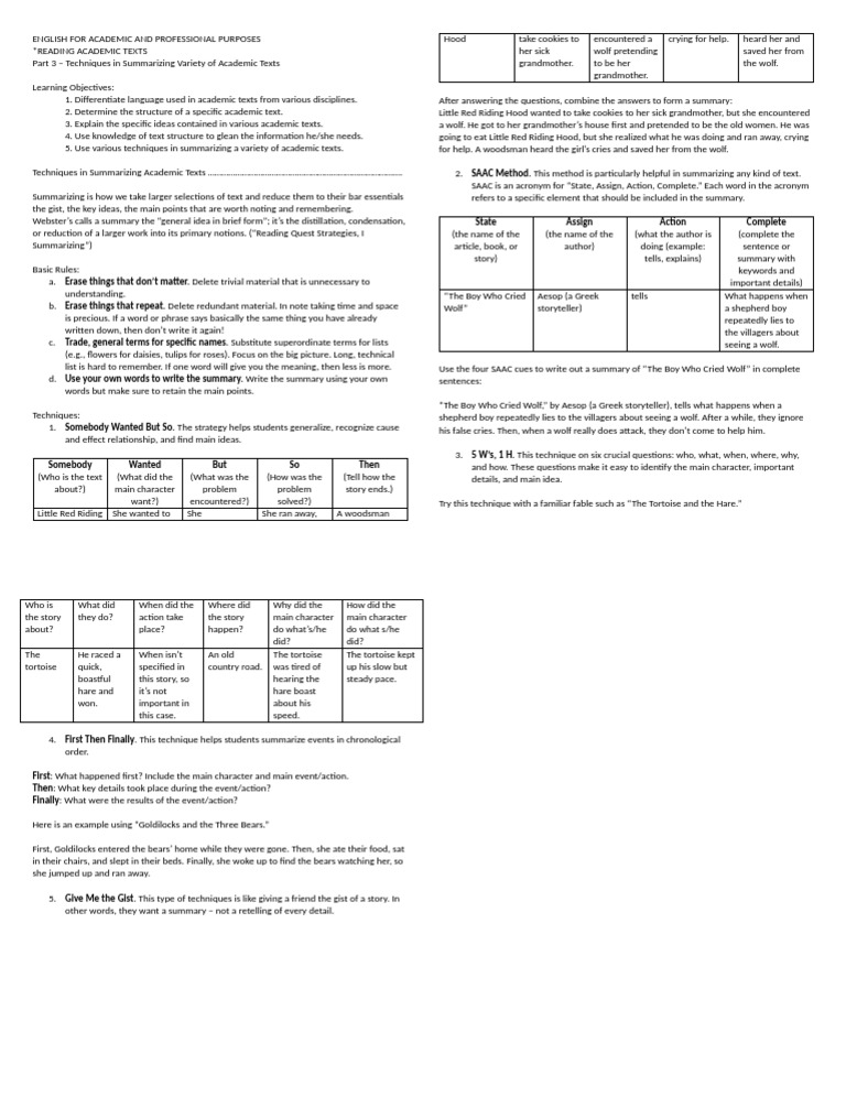 Summarizing Techniques for Academic Texts | PDF | Language Arts ...