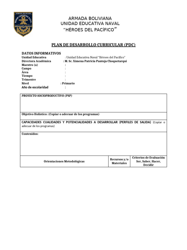Plantilla PDC Primaria | PDF