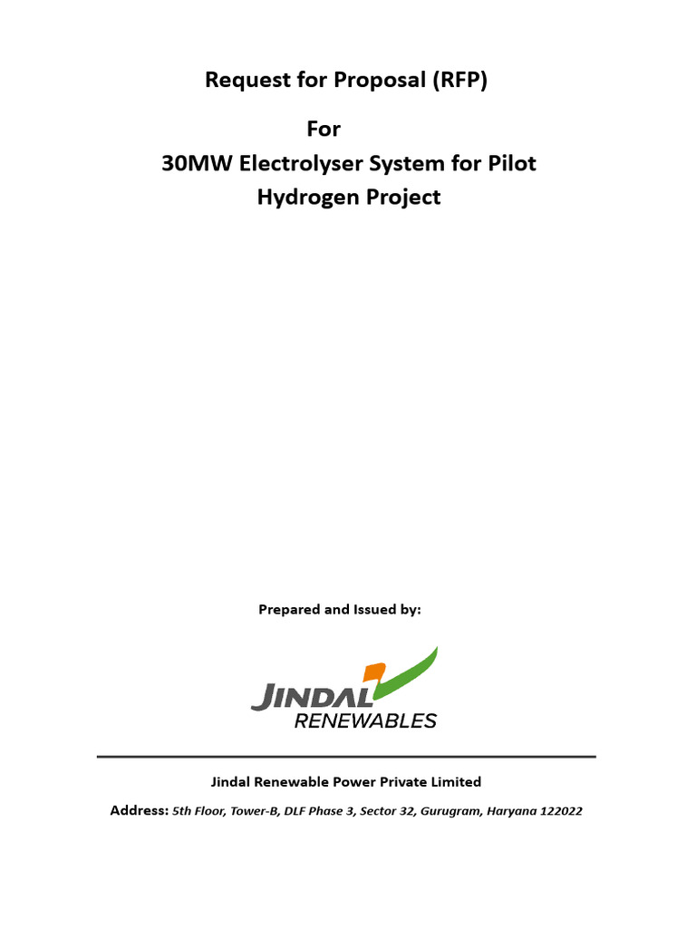 RFP for 30MW Electrolyser System | PDF | Renewable Energy | Request For ...