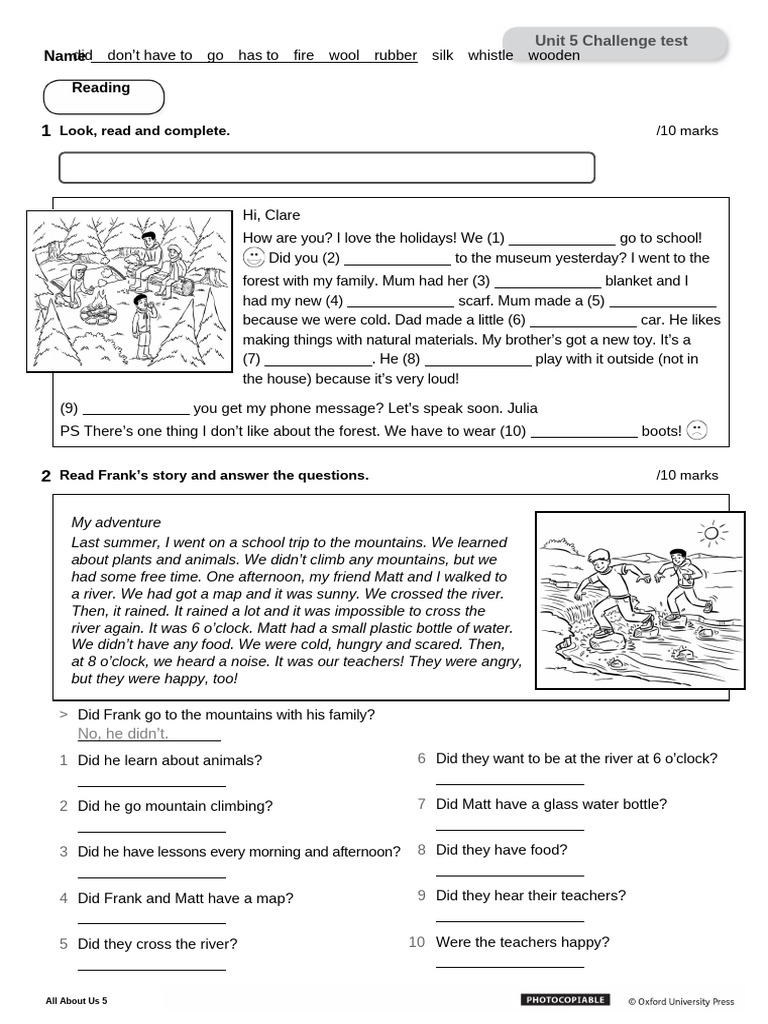 Unit 5 Challenge Test Overview | PDF | Language Arts & Discipline