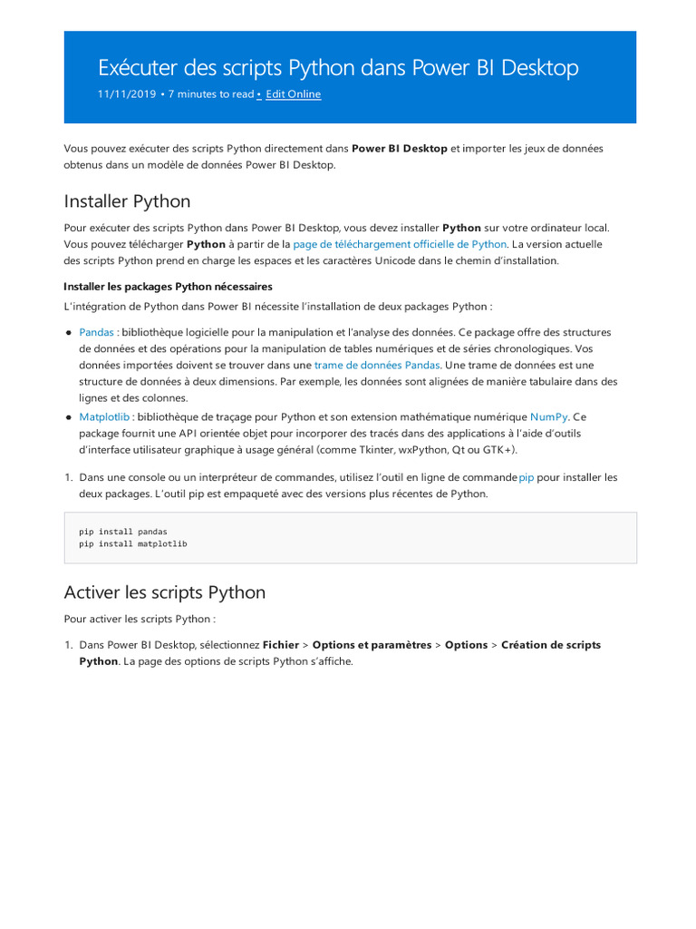Exécution de scripts Python dans Power BI | PDF | Environnement de ...