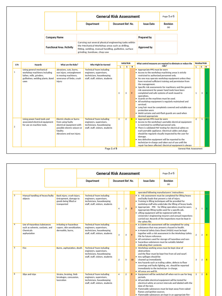 General Risk Assessment | PDF | Personal Protective Equipment | Safety