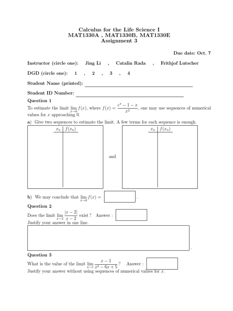 Calculus Assignment: Limits and Continuity | PDF