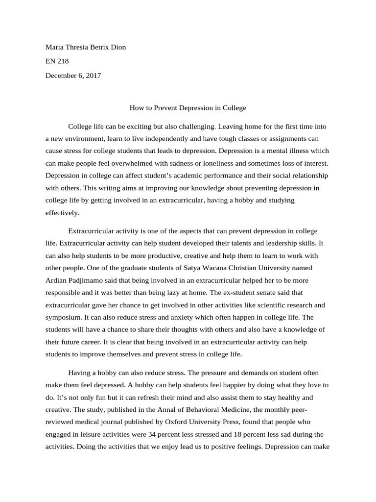 Expository Text Prevent Depression in College | PDF | Major Depressive ...