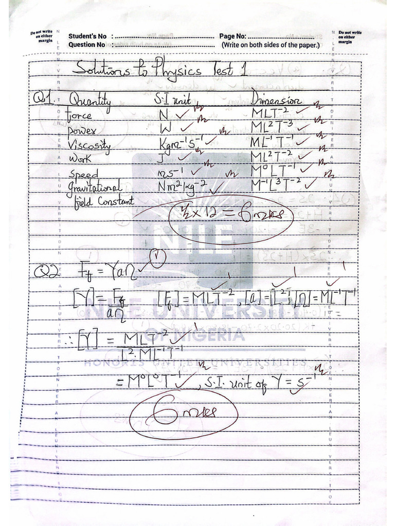 Solution To Physics Test 1 | PDF