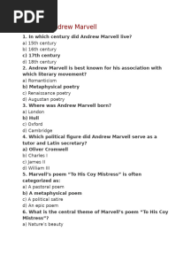 The Poem of Andrew Marvell MCQ