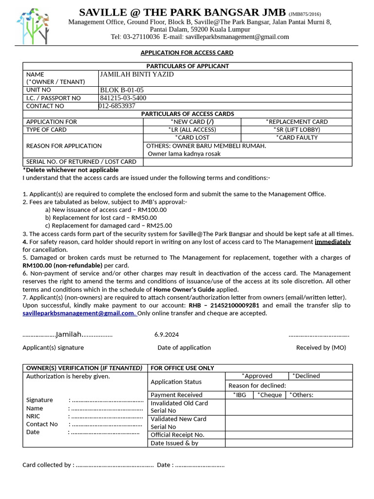 Access Card Application Form | PDF | Finance & Money Management