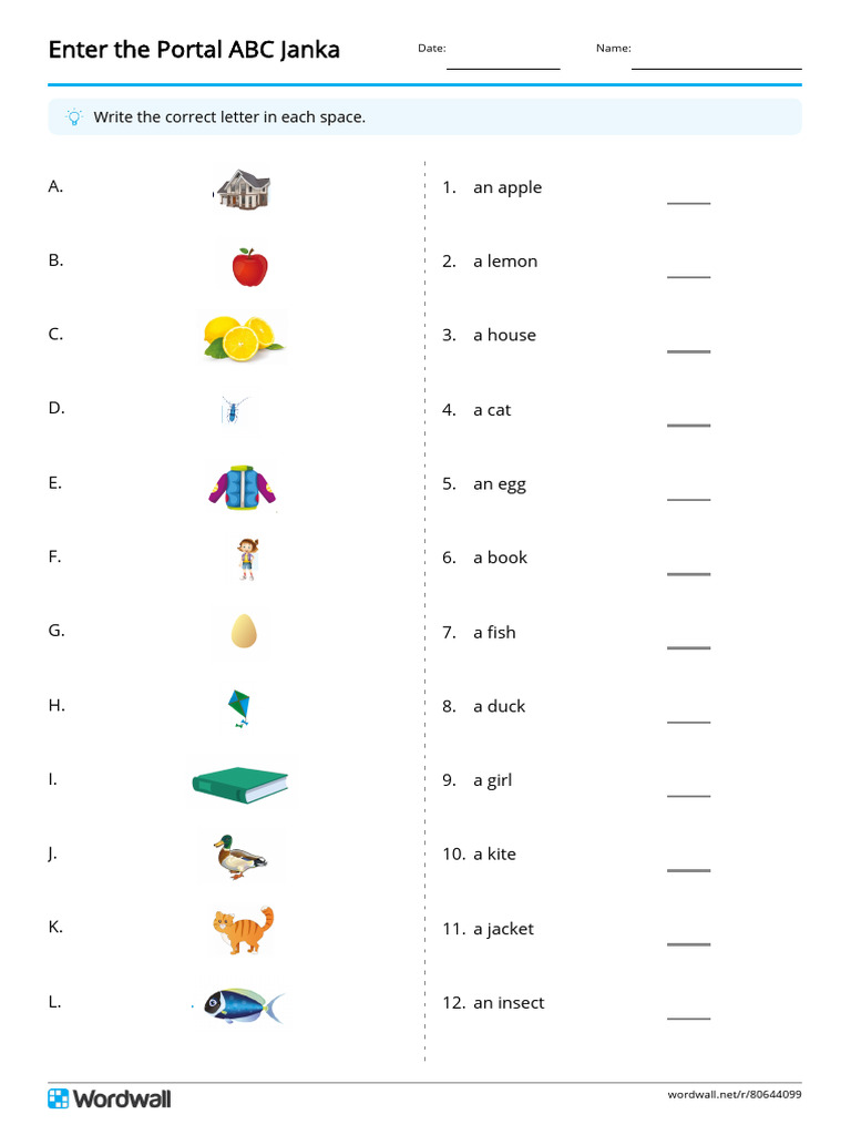 Enter The Portal Abc Janka Match Up Write The Answer | PDF