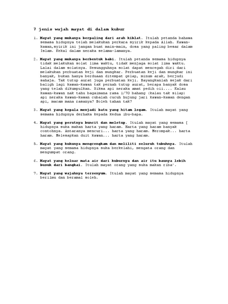 7 Jenis Wajah Mayat Di Dalam Kubur | PDF