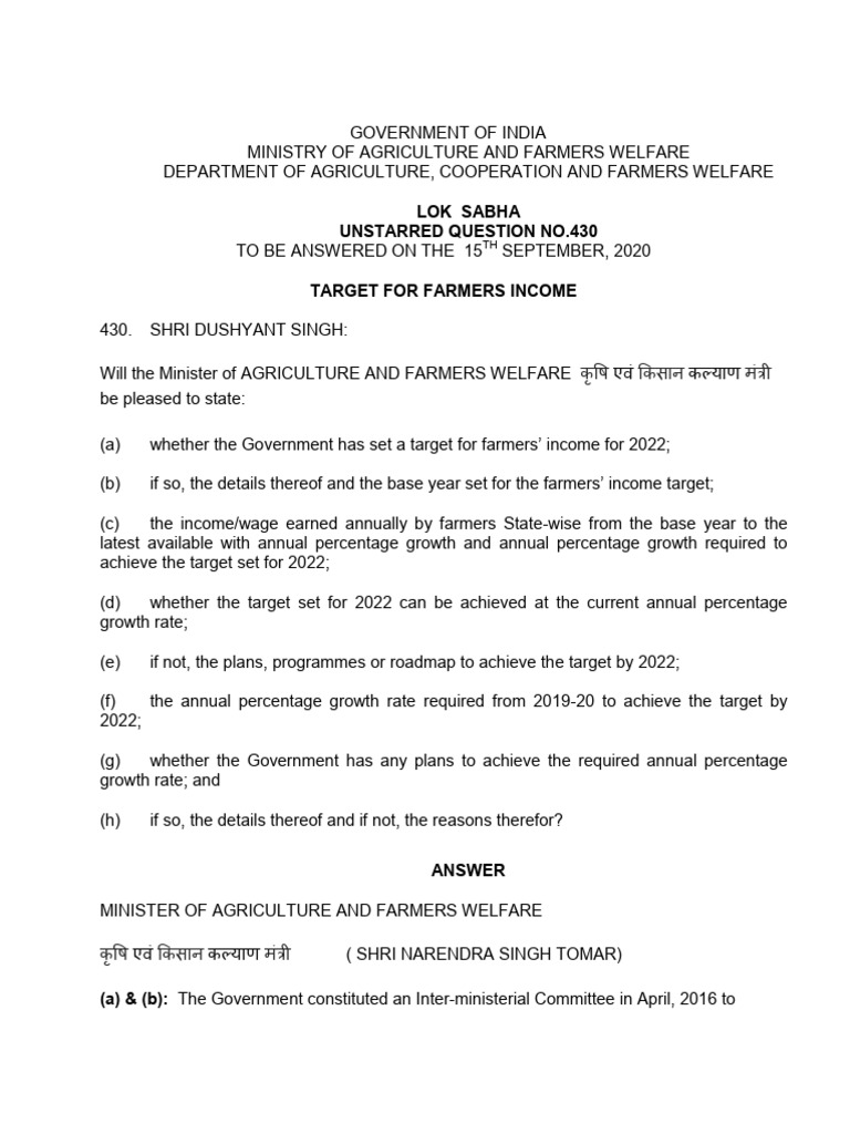 Loksabhaquestions Annex 174 AU430 | PDF | Agriculture