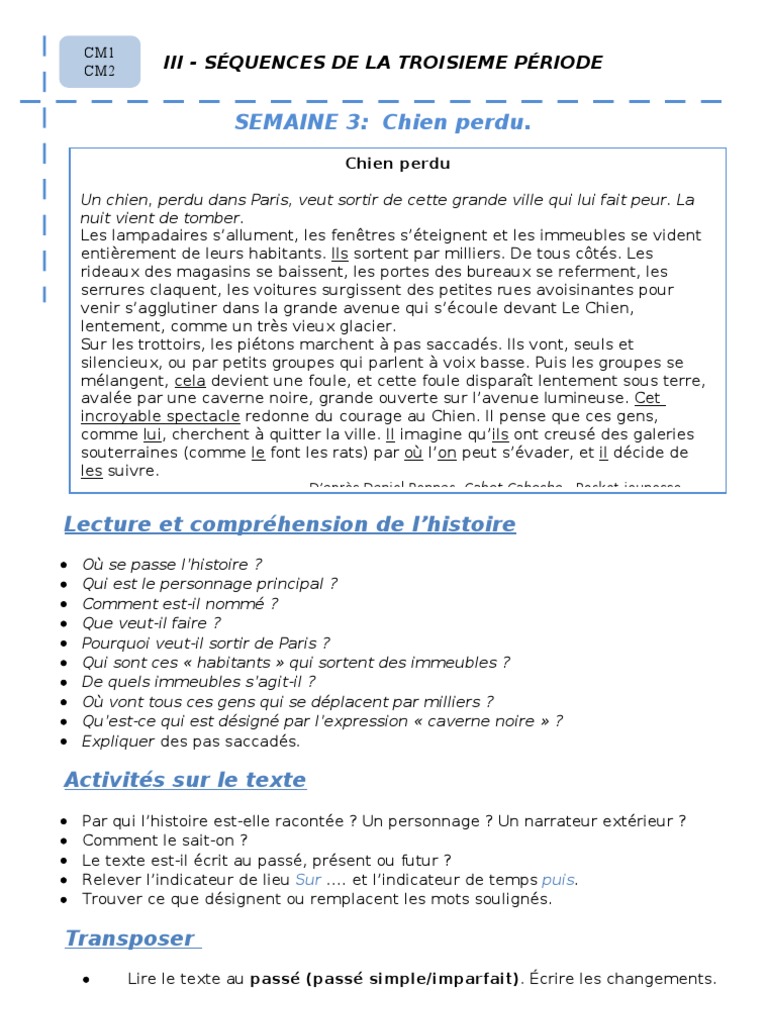 Transformer Un Texte Au Passé Composé En Ligne Transposer Un Texte Au Passé Composé Cm1 - Exemple de Texte