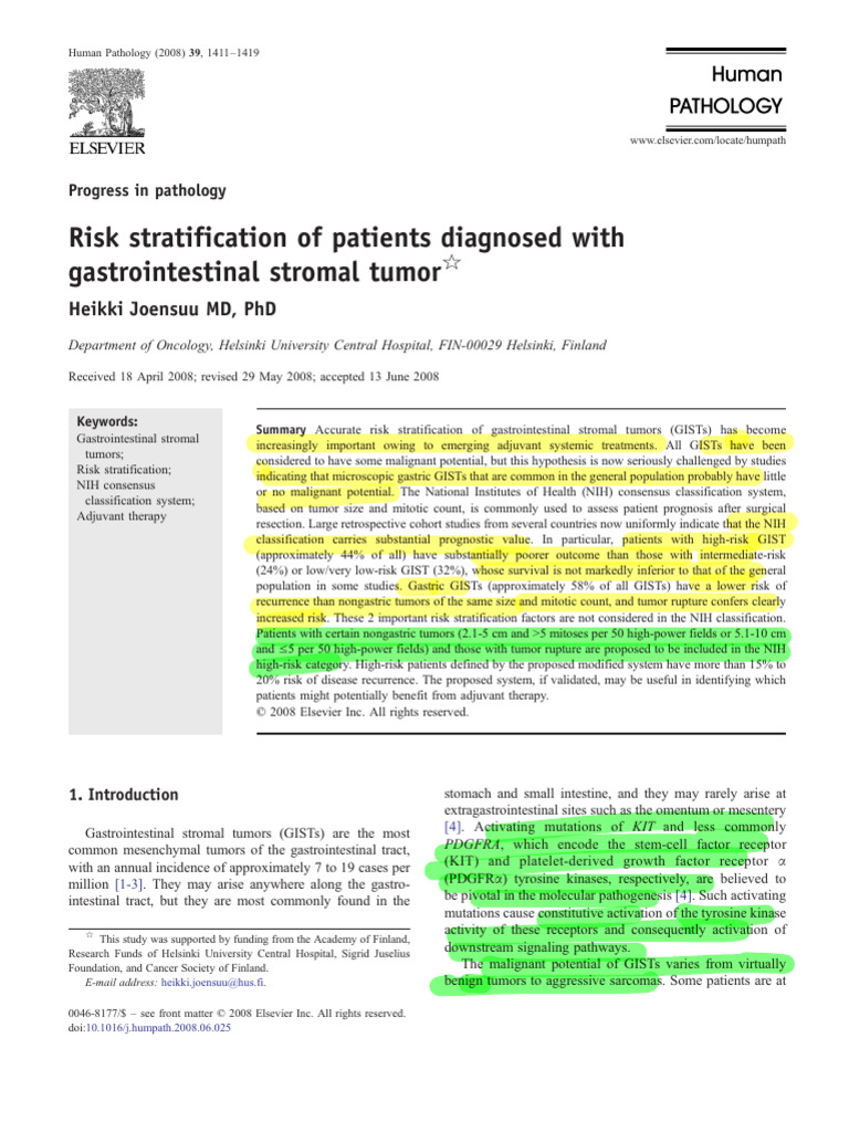 Risk Stratification in Gist | PDF | Causes Of Death | Cancer