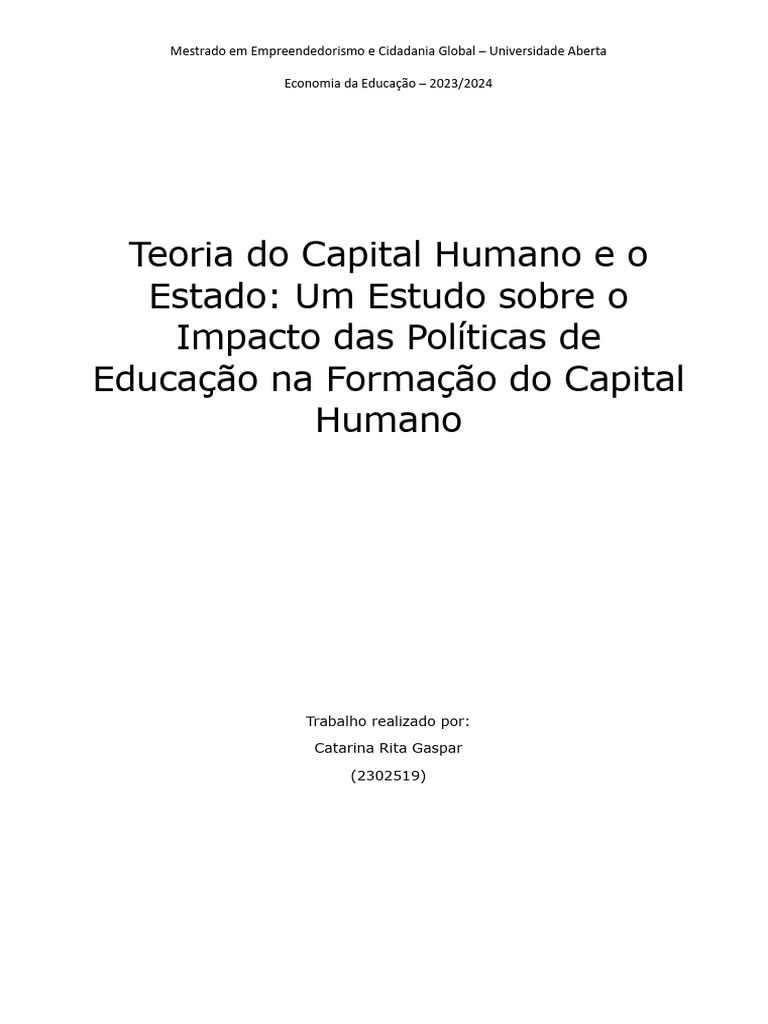 Impacto da Educação no Capital Humano | PDF | Economia | Capital humano