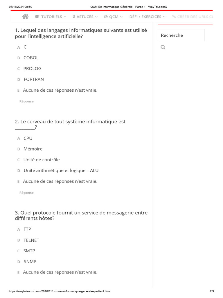 QCM Informatique Générale - Partie 1 | PDF | Langage de programmation ...