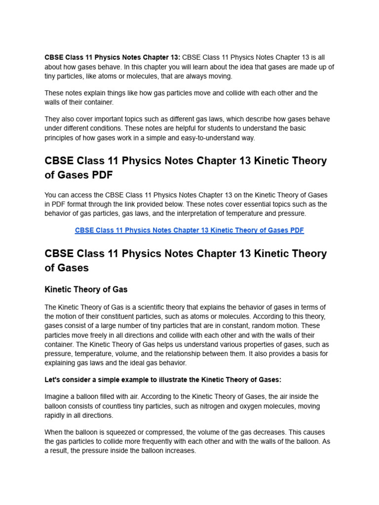 Kinetic Theory Class 11 PW | PDF | Gases | Temperature