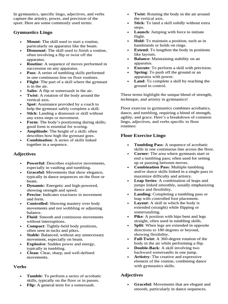 Essential Gymnastics Terminology Guide | PDF | Gymnastics | Physical ...