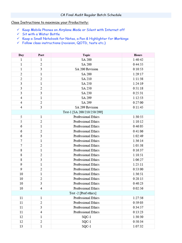 CA Final Audit Regular Batch Schedule | PDF | Financial Services ...