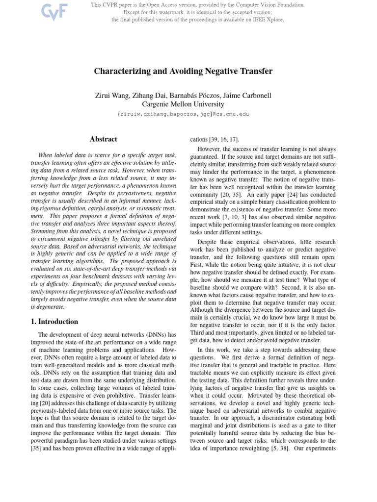 Avoiding Negative Transfer in Learning | PDF | Deep Learning | Machine ...