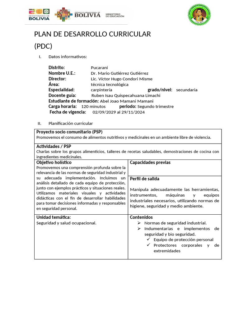 pLAN - DE - DESARROLLO - CURRICULAR Joao | PDF | Seguridad y salud ...