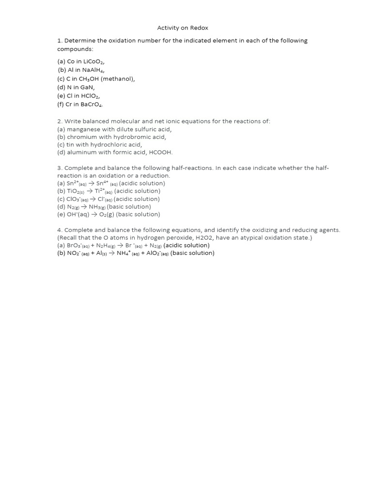 Activity On Redox | PDF | Science & Mathematics | Technology & Engineering