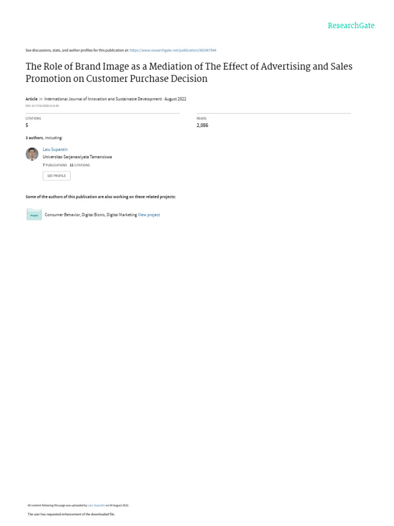 The Role of Brand Image As A Mediation | PDF | Brand | Marketing