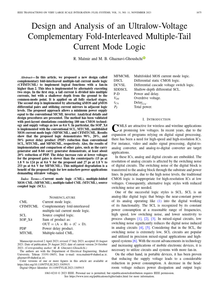 Ultralow-Voltage Logic Design for VLSI | PDF | Logic Gate | Mosfet