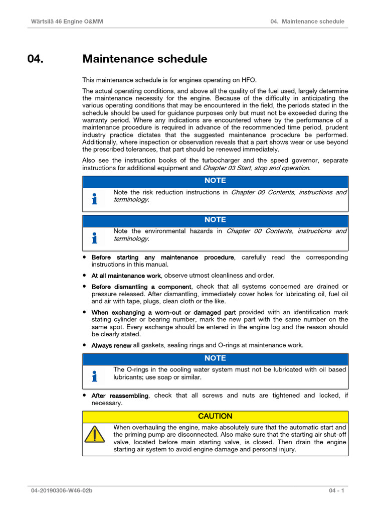 HFO Engine Maintenance Schedule Guide | PDF | Piston | Bearing (Mechanical)