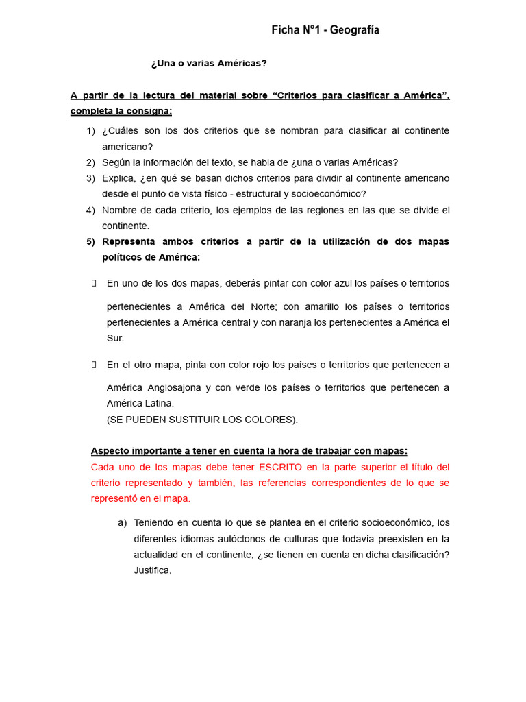 Ficha+n°1+ +¿Una+o+Varias+Américas | PDF | Ciencias sociales | Viajes