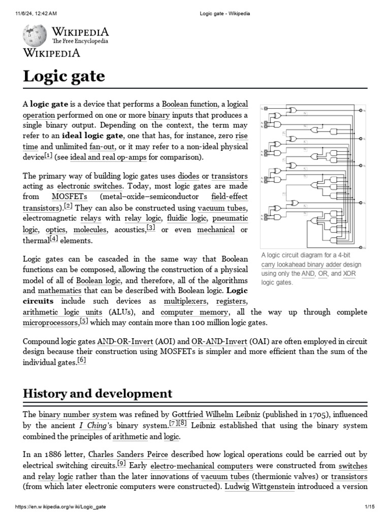 Logic gate - Wikipedia | PDF | Logic Gate | Cmos