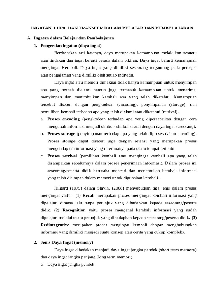 Ingatan, Lupa Dan Transfer | PDF | Karier & Perkembangan
